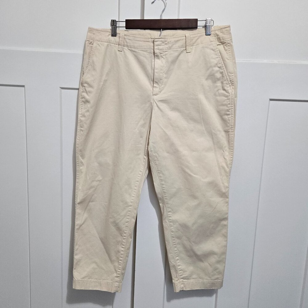 GAP Womens Downtown Khaki Flat Front Light Wash Cream Chinos Tapered Leg 16P